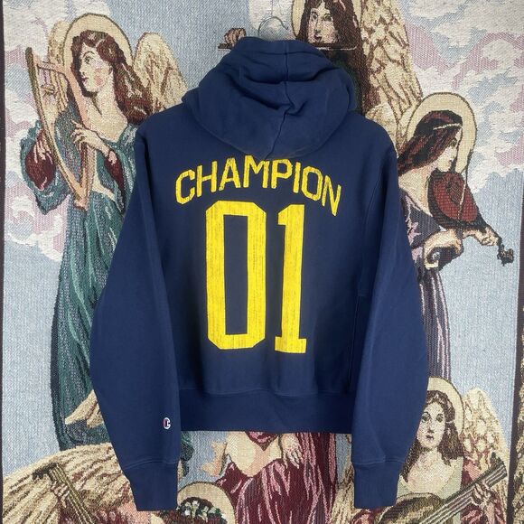 Champion Reverse Weave Women’s Warm Up Blue Hoodie Small Sweatshirt Embroidered - Picture 4 of 9
